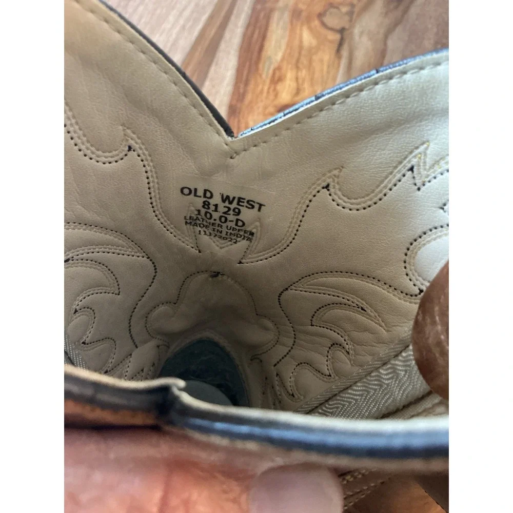 Old West Kids Leather Cowboy Boots Tan Brown Western Stitch 8129 Size 10D